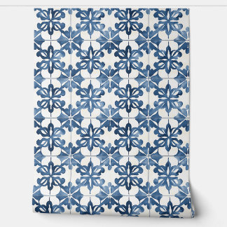 Indigo Floral Medley Petite - Blue and Cream Wallpaper
