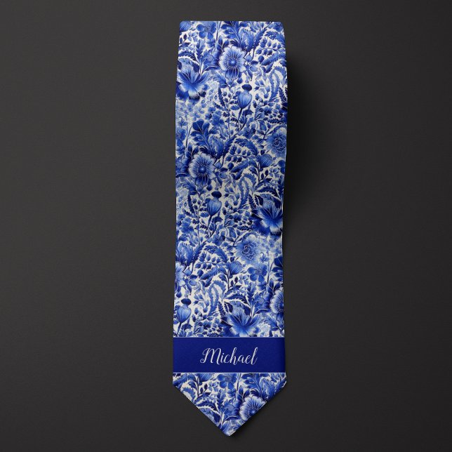 Indigo Floral Monogram Neck Tie (Creator Uploaded)