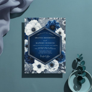 Indigo Floral Opulent Wedding Invitation