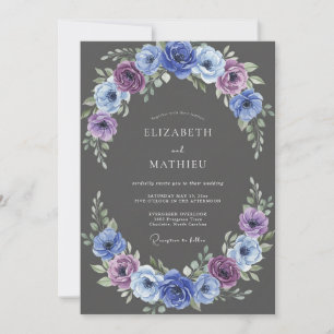 Indigo Floral Romantic Flourish Wedding Invitation