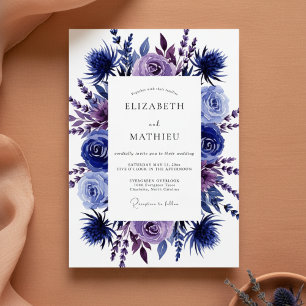 Indigo Floral Romantic Wedding Invitation