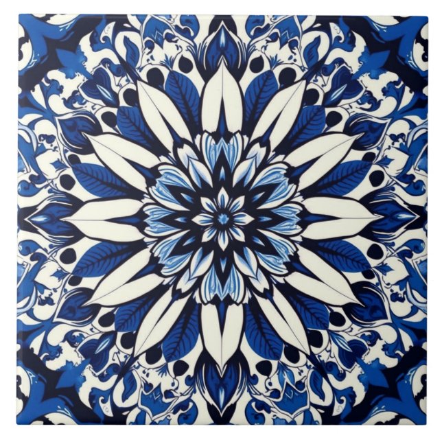 indigo floral star tile (Front)