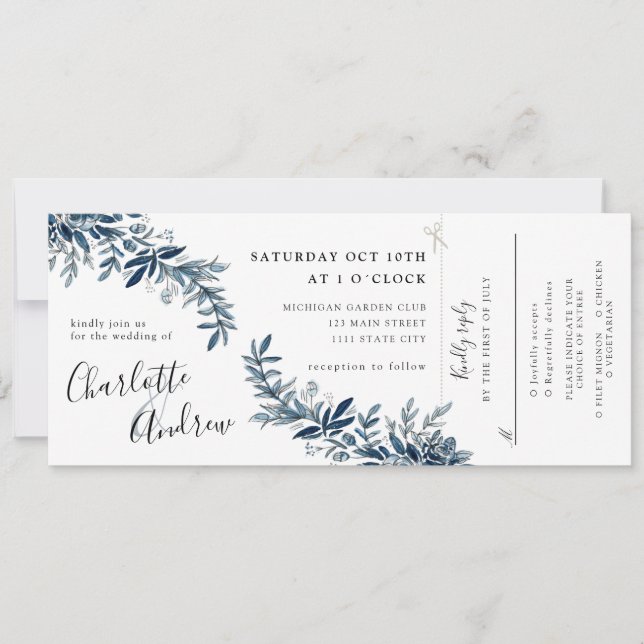 indigo floral wedding invitation w rsvp attached (Front)