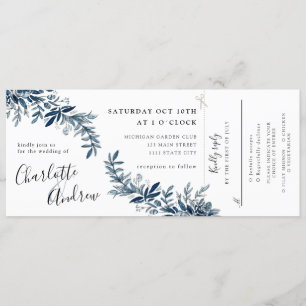 indigo floral wedding invitation w rsvp attached