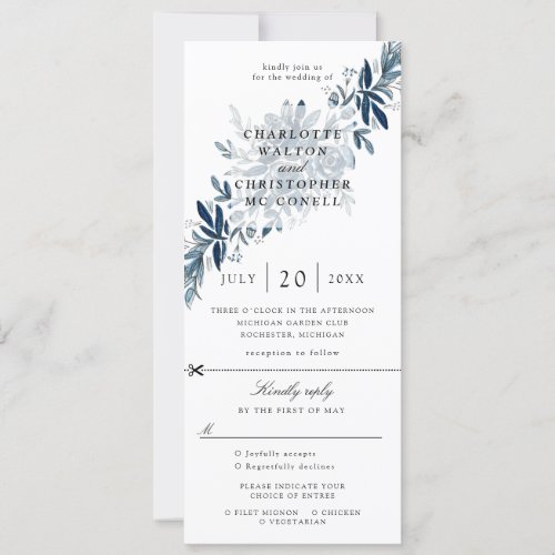 indigo floral wedding invitation w rsvp attached