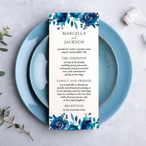 Indigo Floral Wedding Program Card