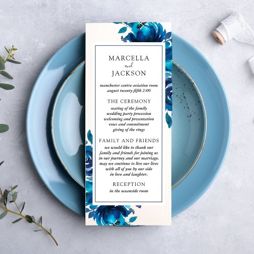 Indigo Floral Wedding Program Card