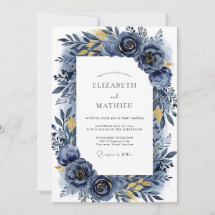 Indigo Flourish Romantic Wedding Invitation