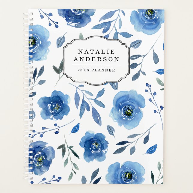 Indigo Flowers | Personalized Planner (Front)