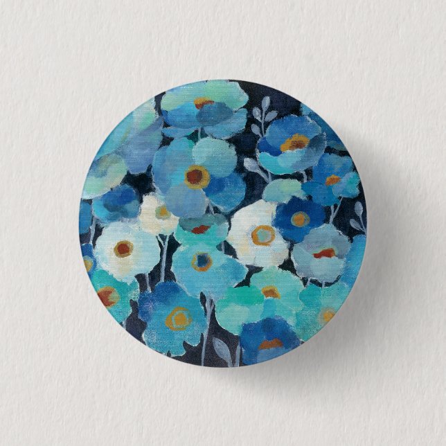 Indigo Flowers Pinback Button (Front)