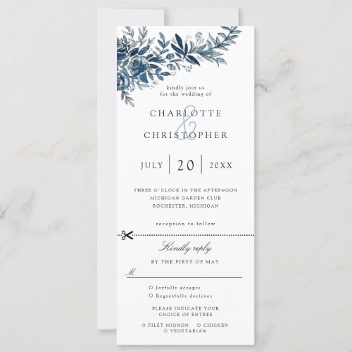 indigo flowers wedding invitation w rsvp attached