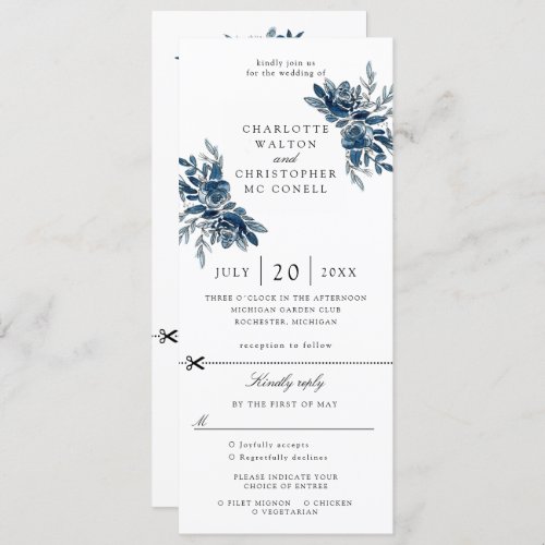 indigo flowers wedding invitation w rsvp attached