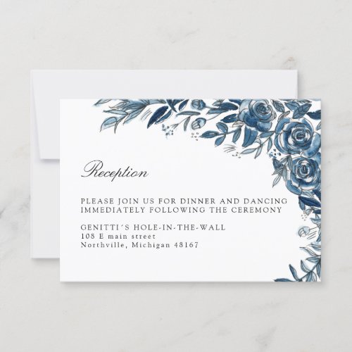 Indigo flowers wedding reception enclosure card