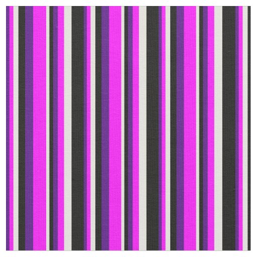 Indigo, Fuchsia, Light Yellow & Black Stripes Fabric