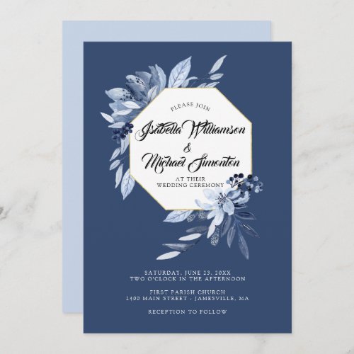 Indigo Garden Blue floral Wedding Invitation