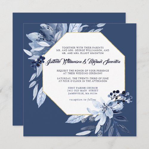 Indigo Garden Floral Square Wedding Invitation