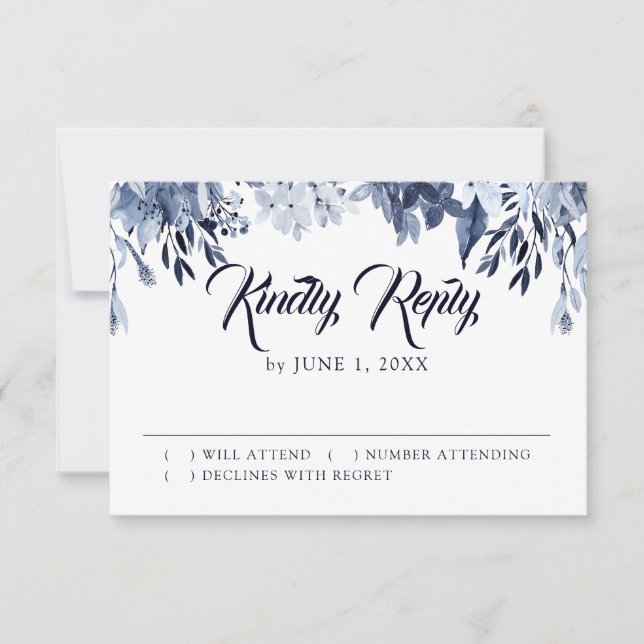 Indigo Garden Floral Wedding RSVP Response Card (Front)