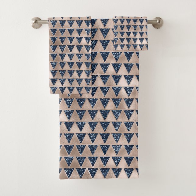 Indigo Glitter Silver Gray Metallic Pattern Design Bath Towel Set (Insitu)