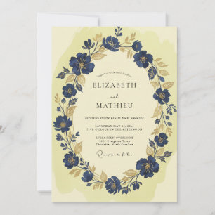Indigo Gold Anemone Wedding Invitation