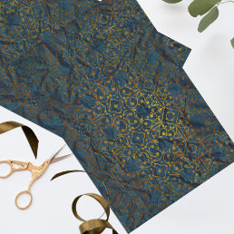 Indigo Gold Classic Elegant Damask Pattern Tissue Paper
