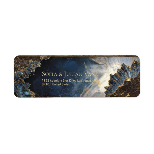 Indigo Gold Foil Crystal Geode Return Address Label (Front)