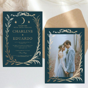 Indigo Gold Ivy Ornament  Wedding  Invitation