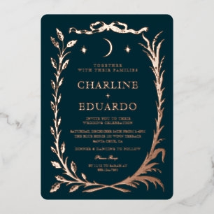 Indigo Gold Ivy Ornament Wedding Invitation Foil Invitation