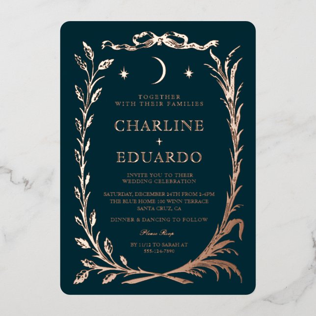 Indigo Gold Ivy Ornament  Wedding  Invitation Foil Invitation (Front)