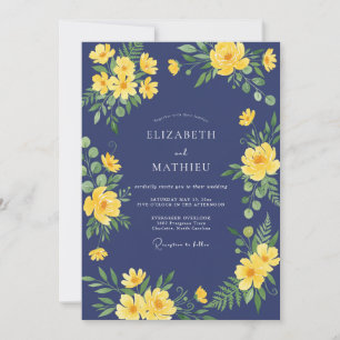 Indigo Golden Foliage Eucalyptus Wedding Invitation