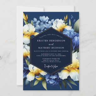 Indigo Golden Iris Bloom Wedding Invitation