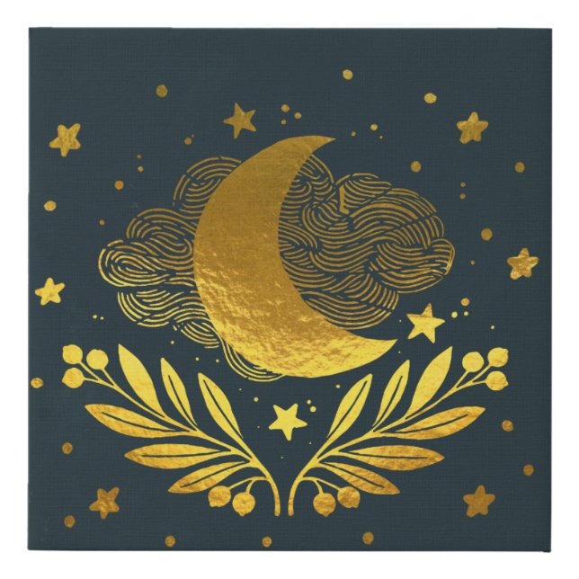 Indigo Golden moon Faux Canvas Print (Front)
