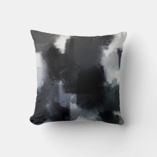 Indigo Gray Black Modern Abstract Brushstrokes Throw Pillow