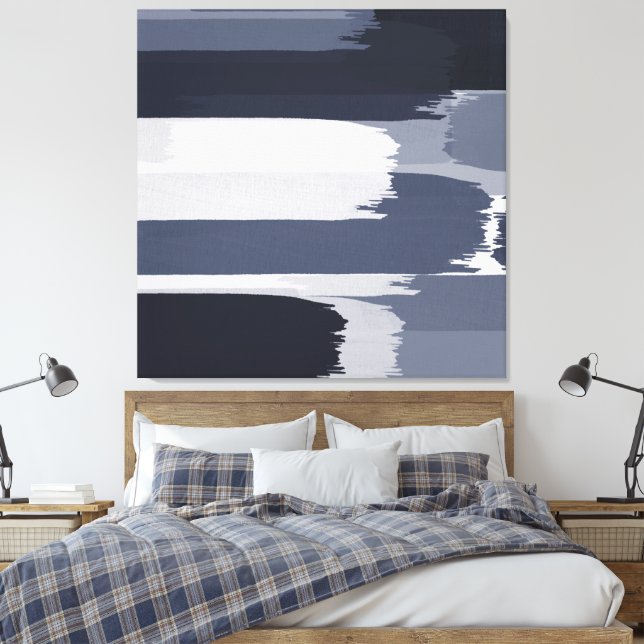 Indigo Gray Blue Brushstrokes Canvas Print (Insitu(Bedroom))