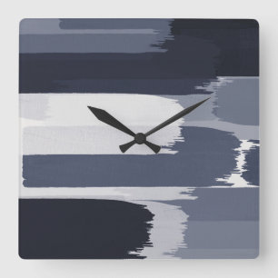 Indigo Gray Blue Brushstrokes Square Wall Clock
