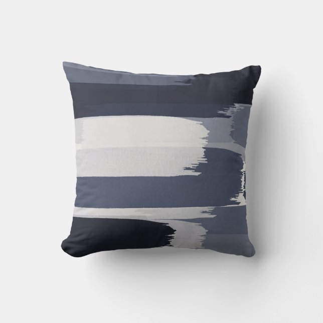 Indigo Gray Blue Brushstrokes Throw Pillow (Front)
