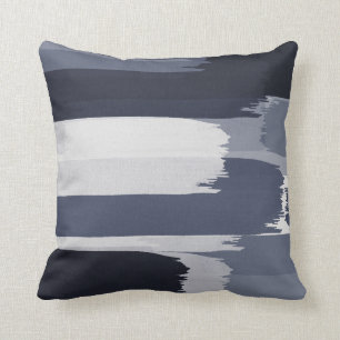 Indigo Gray Blue Brushstrokes Throw Pillow