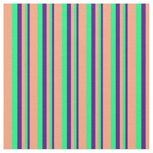 Indigo, Green, and Light Salmon Colored Stripes Fabric