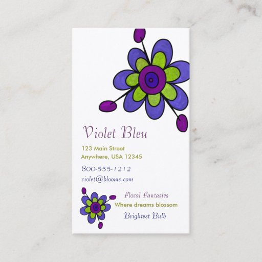Customizable Indigo &amp; Green Fun Flowers Business Card Templates