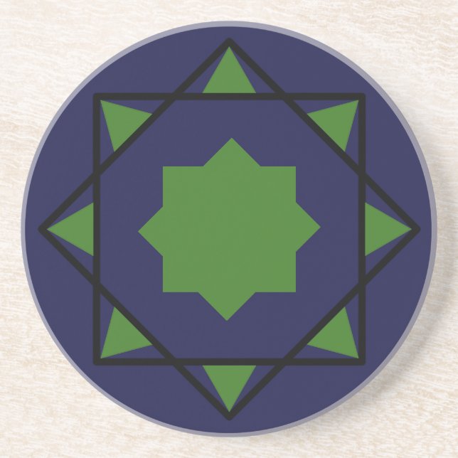  Indigo green moroccan mosaic geometric pentagons Coaster (Front)