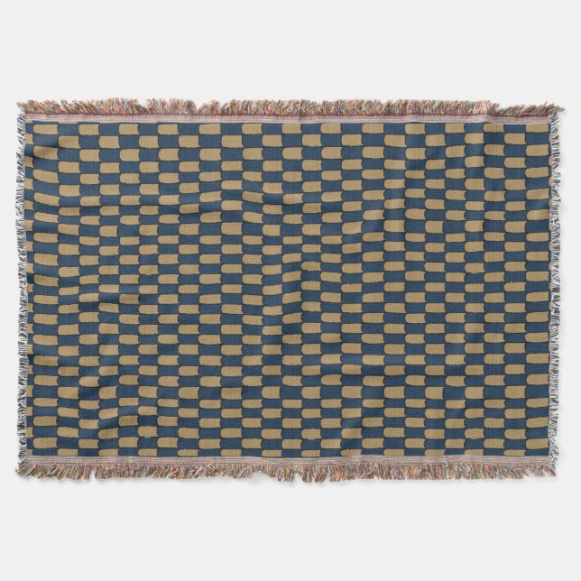 Indigo Harbor & Burnished Brass Checkered  Throw Blanket (Front)
