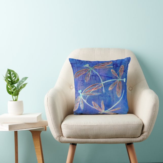 Indigo Haze Dragonfly Flit Throw Pillow (Chair)