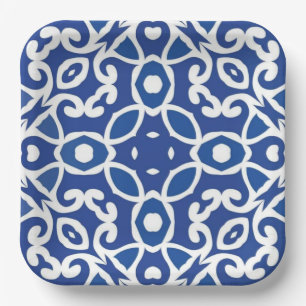 Indigo Heritage Classic Portuguese Geometric Paper Plates