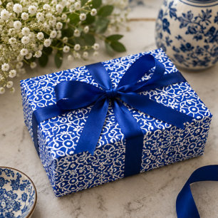 Indigo Heritage Classic Portuguese Geometric Wrapping Paper