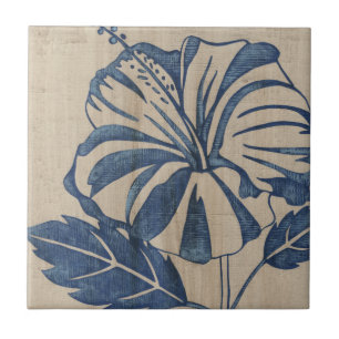 Indigo Hibiscus Ceramic Tile