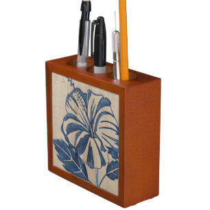Indigo Hibiscus Desk Organizer