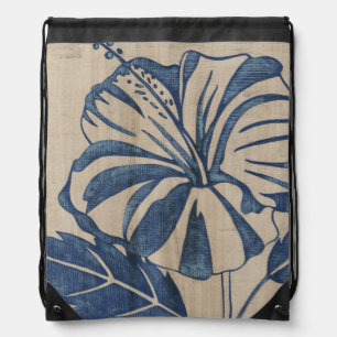 Indigo Hibiscus Drawstring Bag
