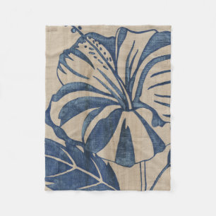 Indigo Hibiscus Fleece Blanket