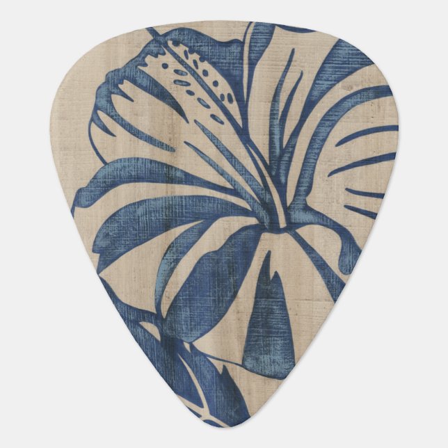 Indigo Hibiscus Guitar Pick (Front)