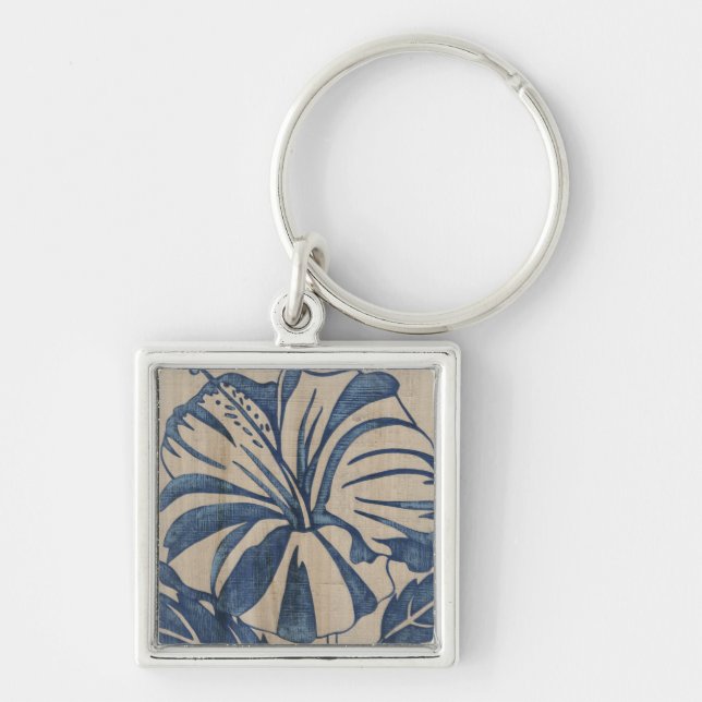 Indigo Hibiscus Keychain (Front)