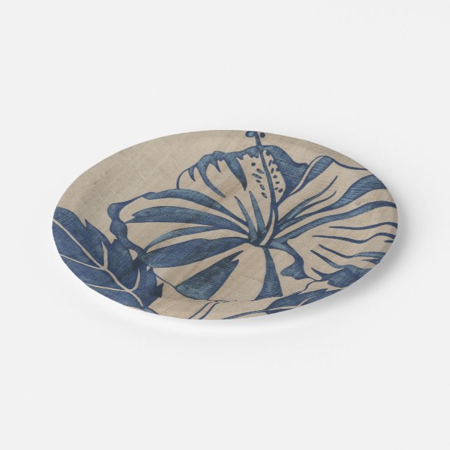 Indigo Hibiscus Paper Plates (Angled)
